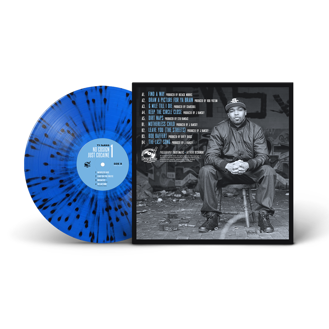 Ty Farris - No Cosign Just Cocaine 1 Repress OG COVER (Blue & Black Splatter)